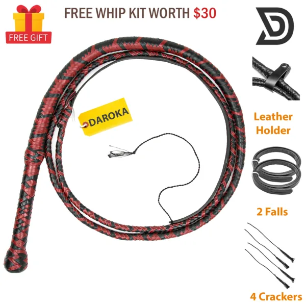 Red Black Kangaroo Leather Bullwhip